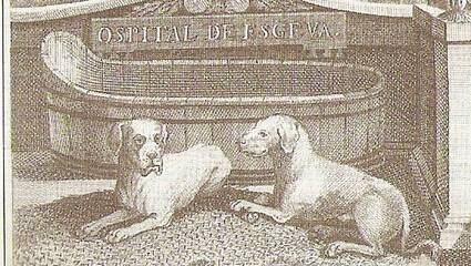 Das Gespräch der Hunde, Ausschnitt, Stich, Antonio de Sancha (1783), Foto gemeinfrei